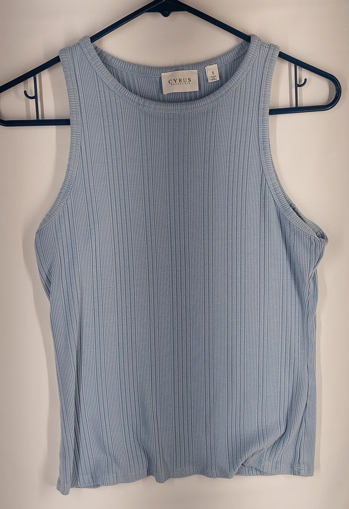 8-16 Cyrus Essentials Size S Light Blue Ribbed Sleeveless Tank Top Stretch Casual