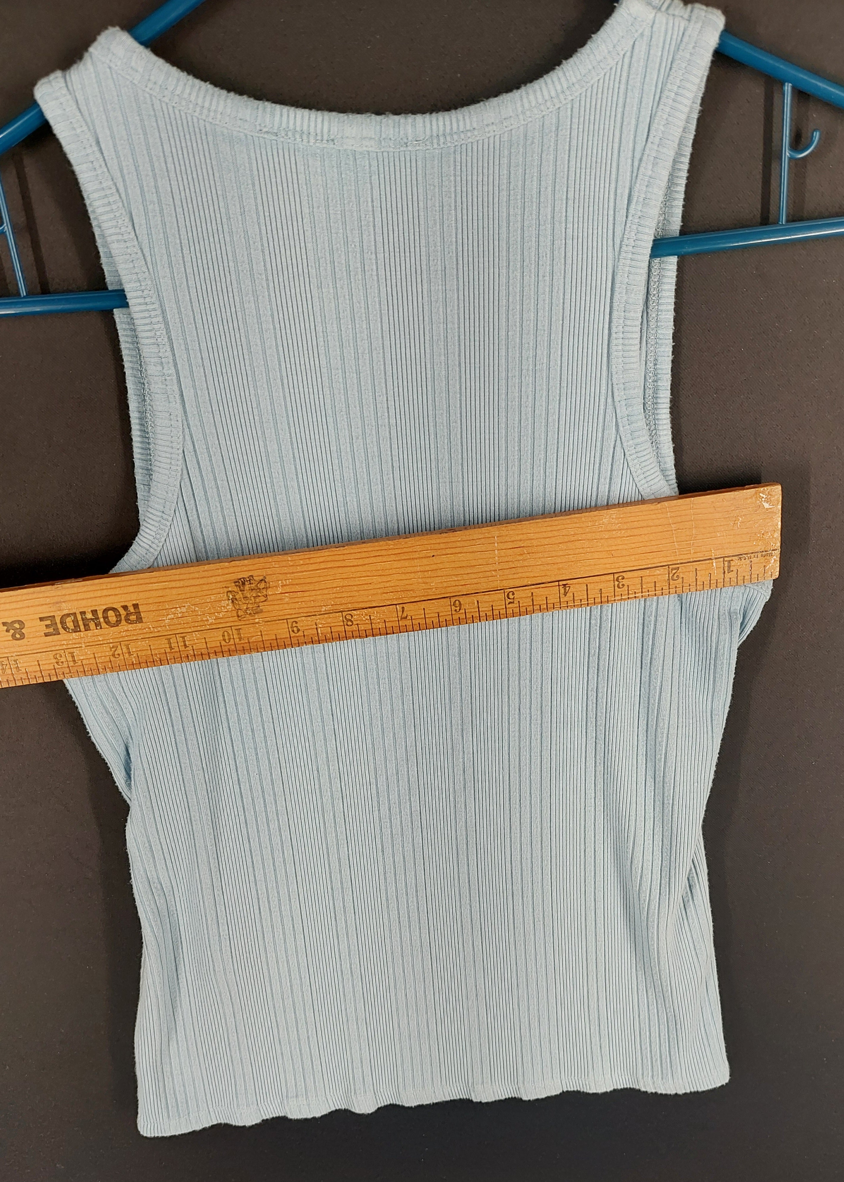 8-16 Cyrus Essentials Size S Light Blue Ribbed Sleeveless Tank Top Stretch Casual