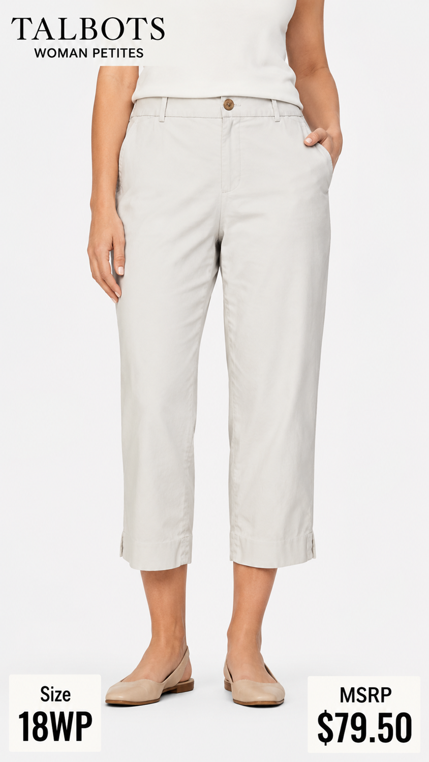 6 16 Talbots Perfect Crop Capri Pants Womens 18WP Beige Stretch