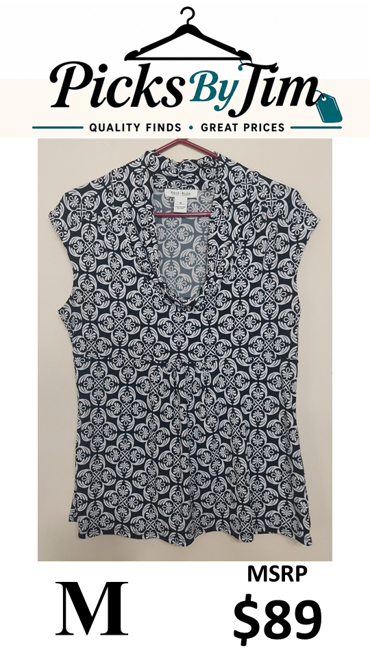 7 17 White House Black Market Size M Black White Cowl Neck Top