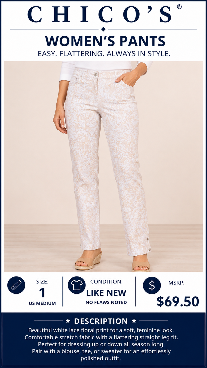 2 28 Chicos peach print pants Size 1