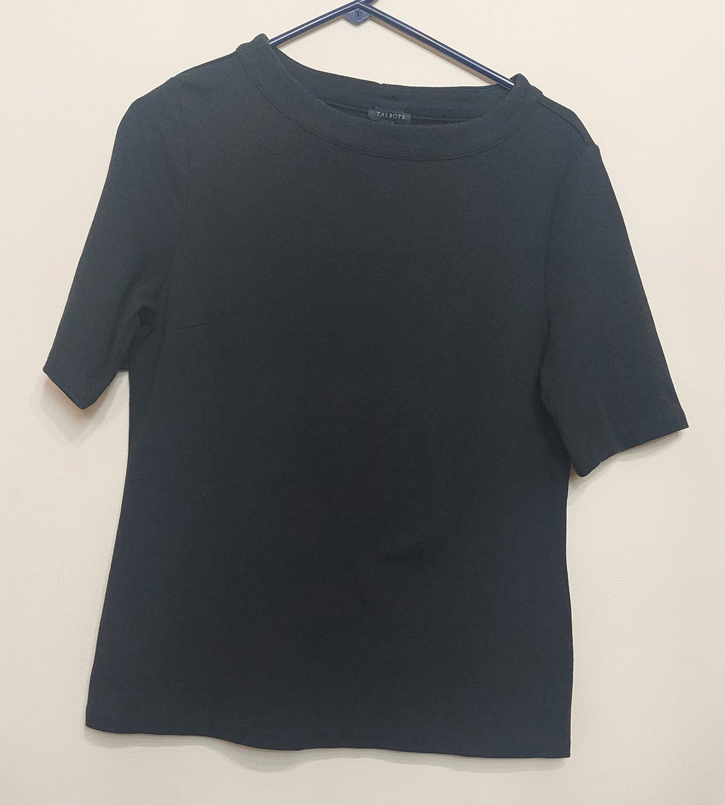 4 01 Talbots Black Knit Top Short Sleeve Classic Career Casual Tee Medium