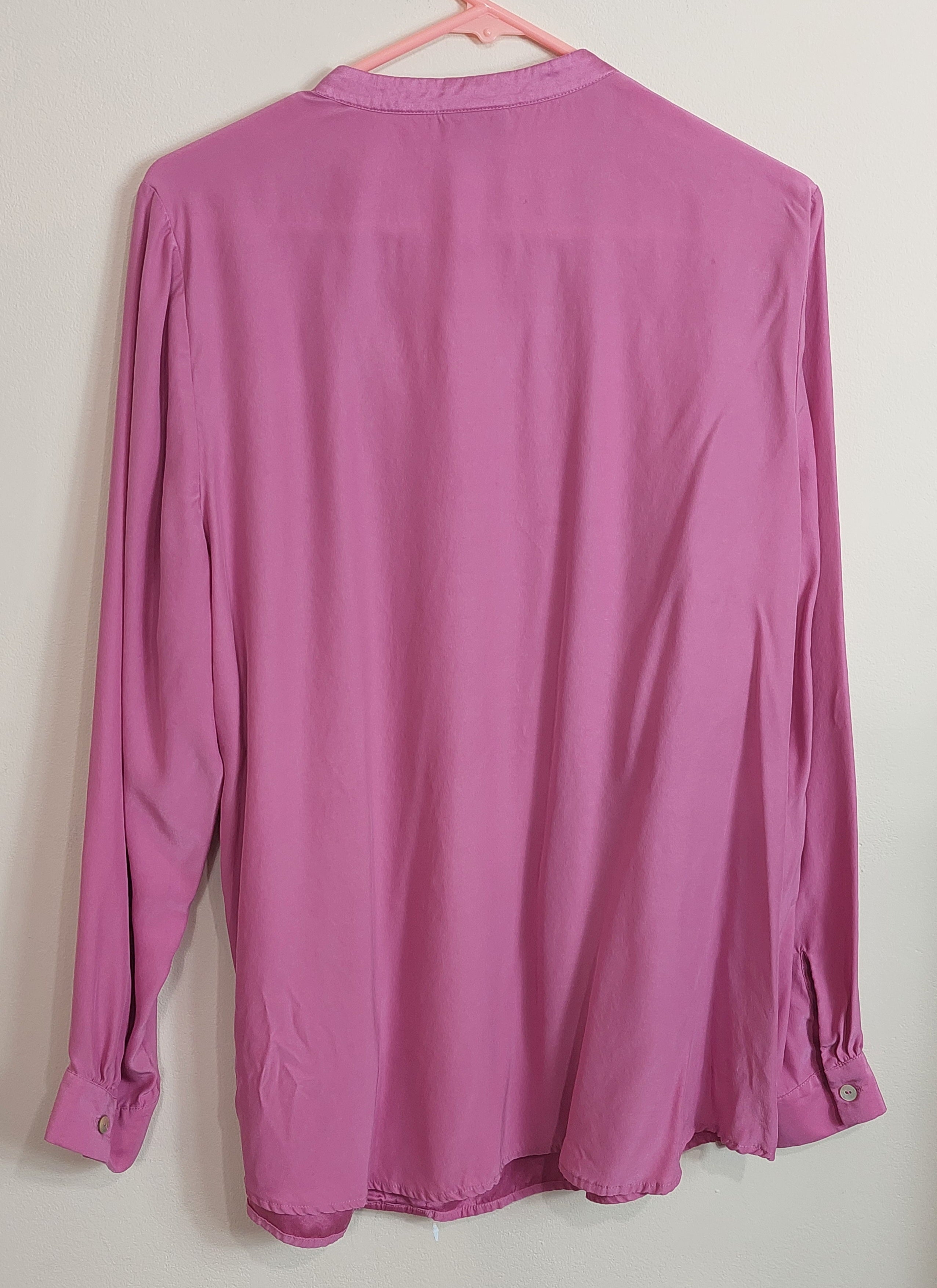 3 40 J Jill XL Long Sleeve Blouse Pink Split V Neck Lightweight Flowy Easy Fit