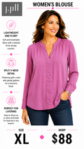 3 40 J Jill XL Long Sleeve Blouse Pink Split V Neck Lightweight Flowy Easy Fit