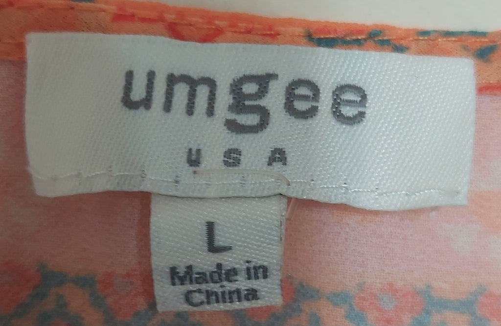 7 18 Umgee Size L Coral Boho Patchwork Tie Front Top