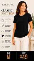 4 01 Talbots Black Knit Top Short Sleeve Classic Career Casual Tee Medium