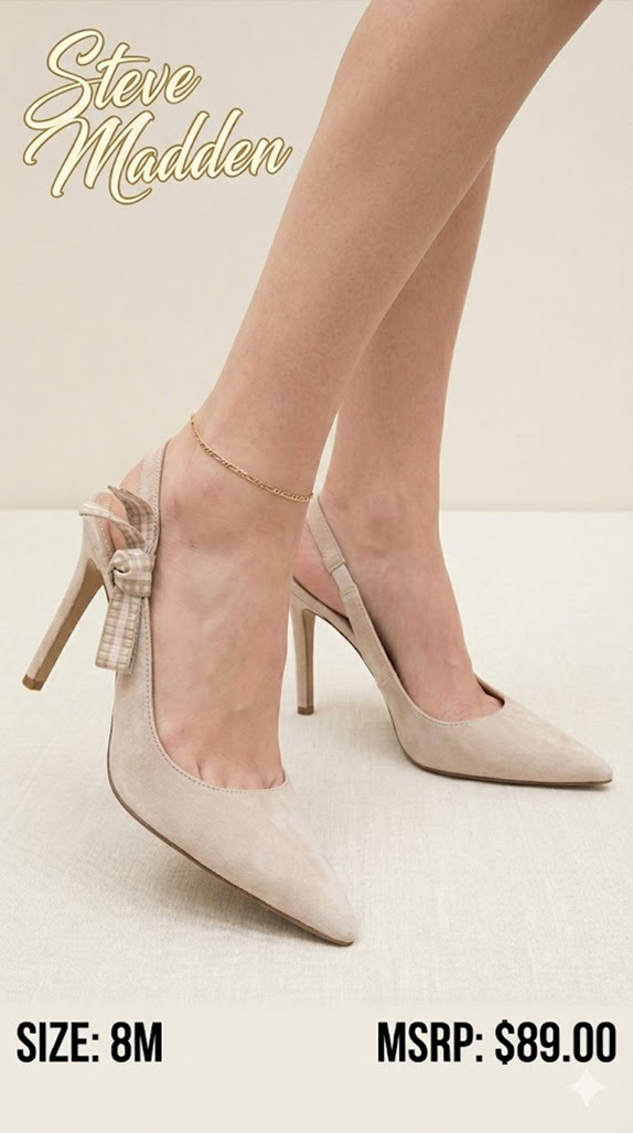 5 18 Steve Madden Suede Slingback Heels with Gingham Bow Detail Size 8M