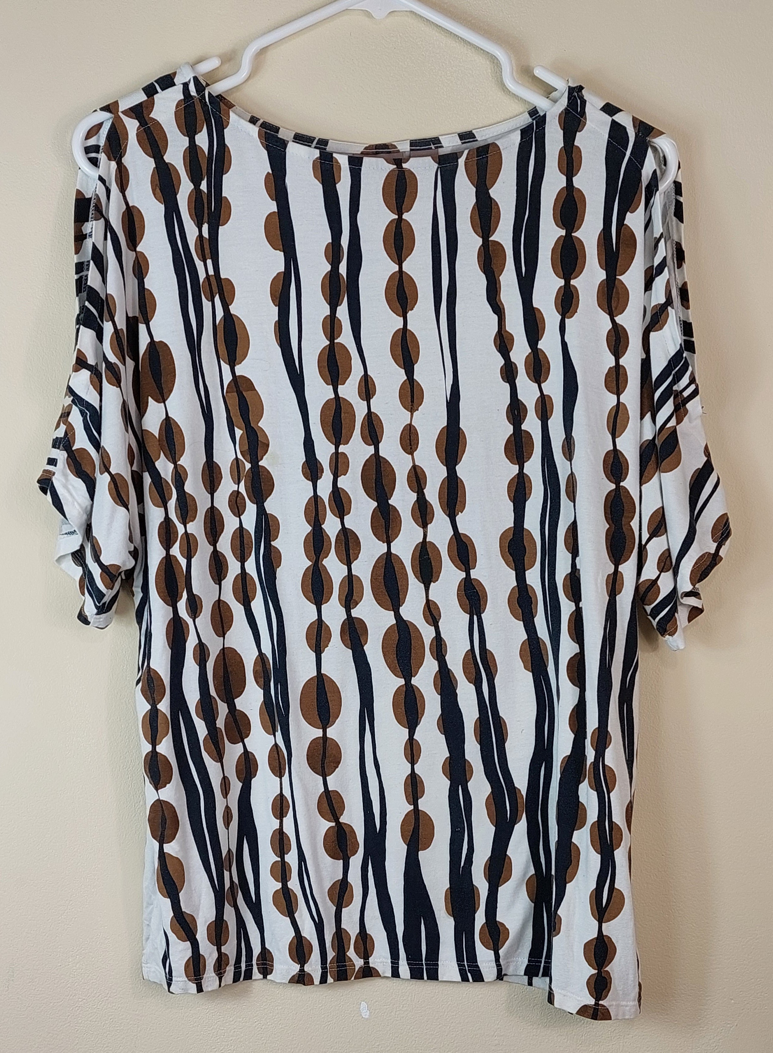 1 22 Chicos Brown Black White Short Sleeve Blouse Size Large
