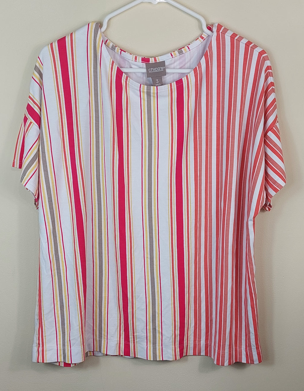 2 16 Chicos top Vertical striped red white beige Size 3