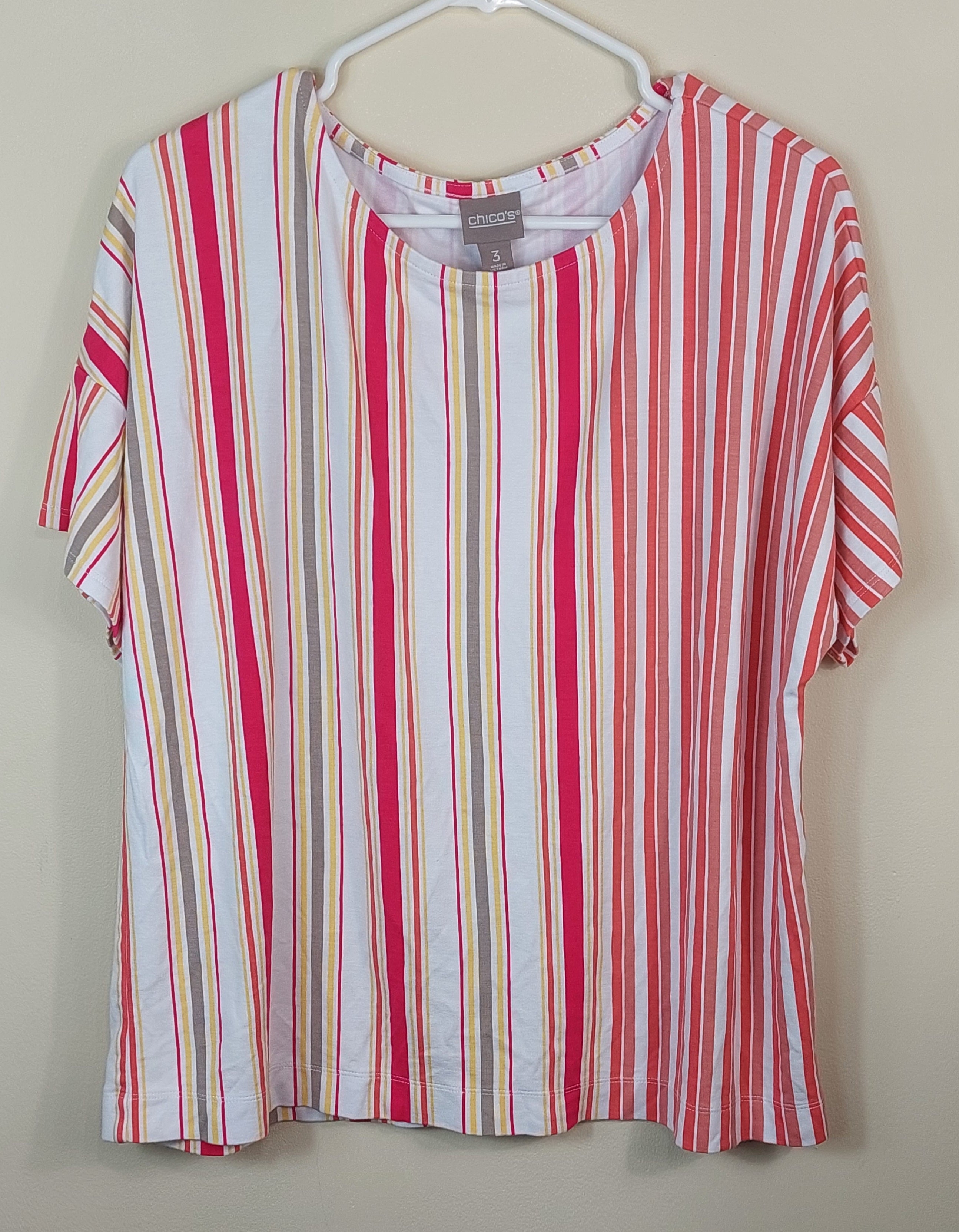 2 16 Chicos top Vertical striped red white beige Size 3