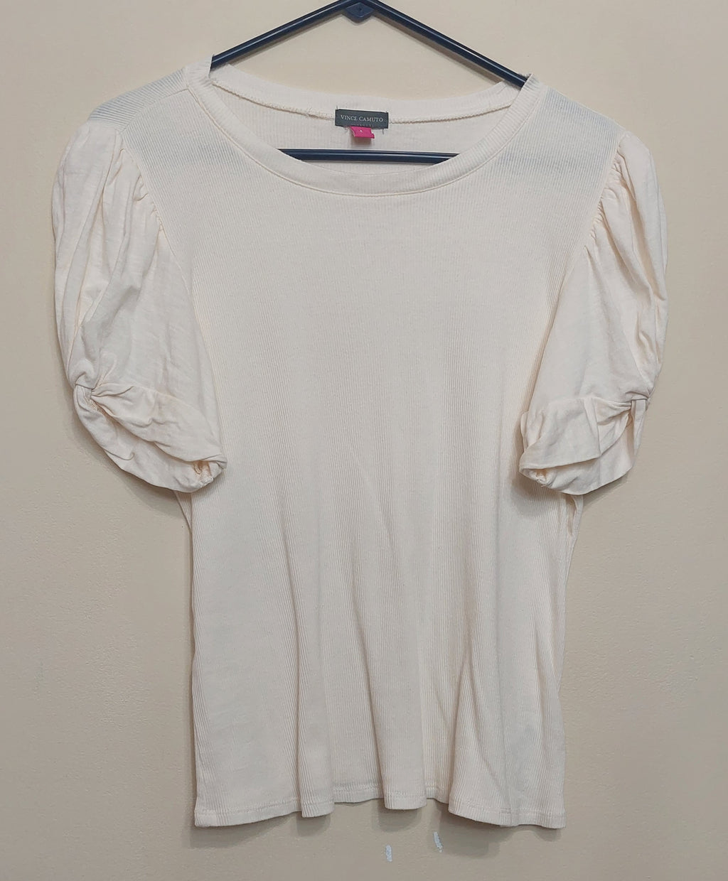 4 16 Vince Camuto Size L Puff Sleeve Ribbed Top Ivory