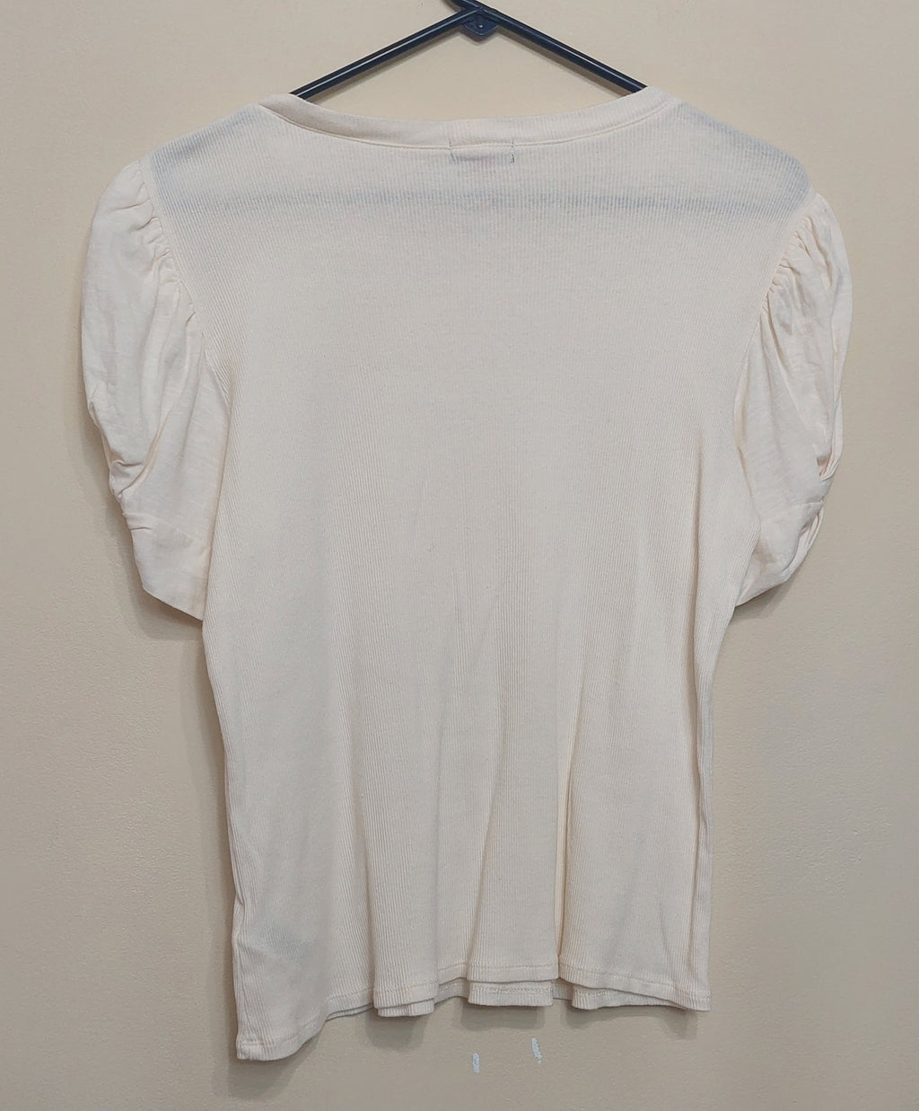 4 16 Vince Camuto Size L Puff Sleeve Ribbed Top Ivory