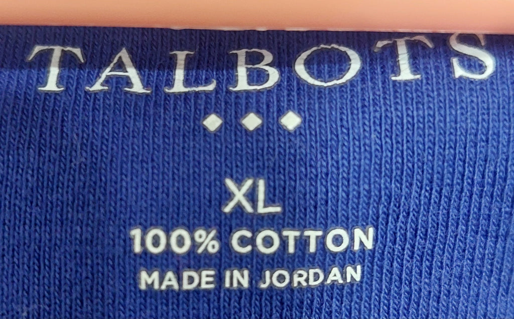 7 19 Talbots Size XL Blue Cotton V Neck Elbow Sleeve Top