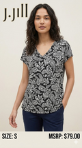 5 19 J. Jill Black an White Paisley Paisley V Neck Tee Size Small