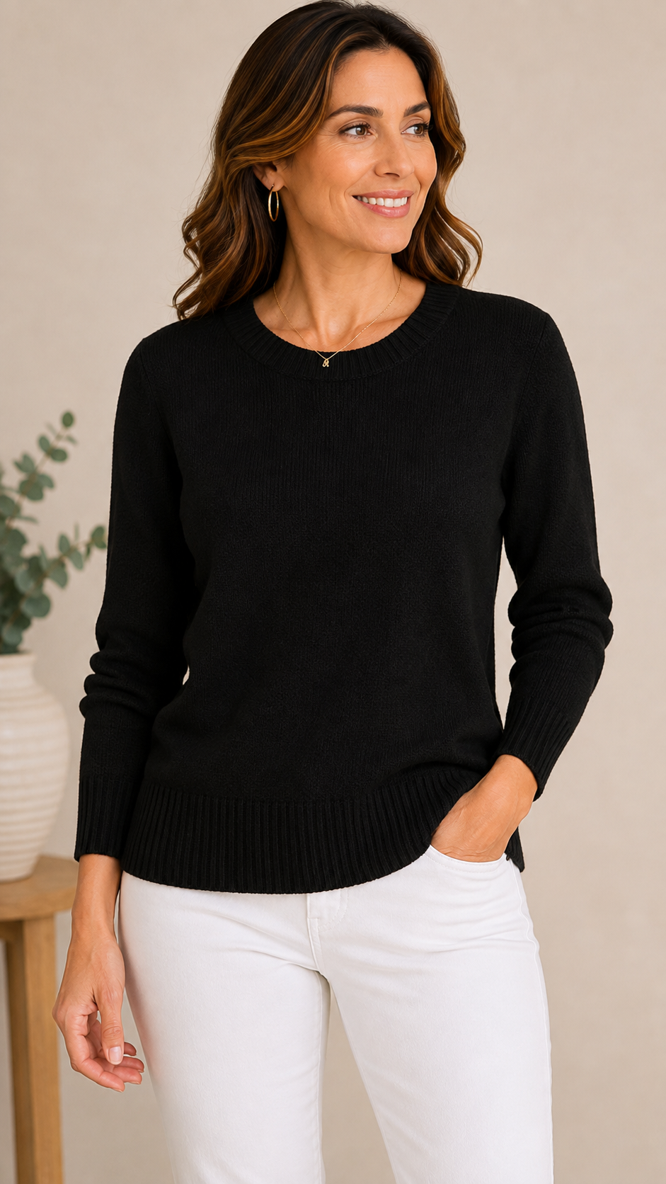 9-19 Banana Republic Size Medium Black Merino Wool Blend Long Sleeve Sweater