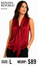 4 38 Banana Republic Large Sleeveless Tie Neck Blouse Red