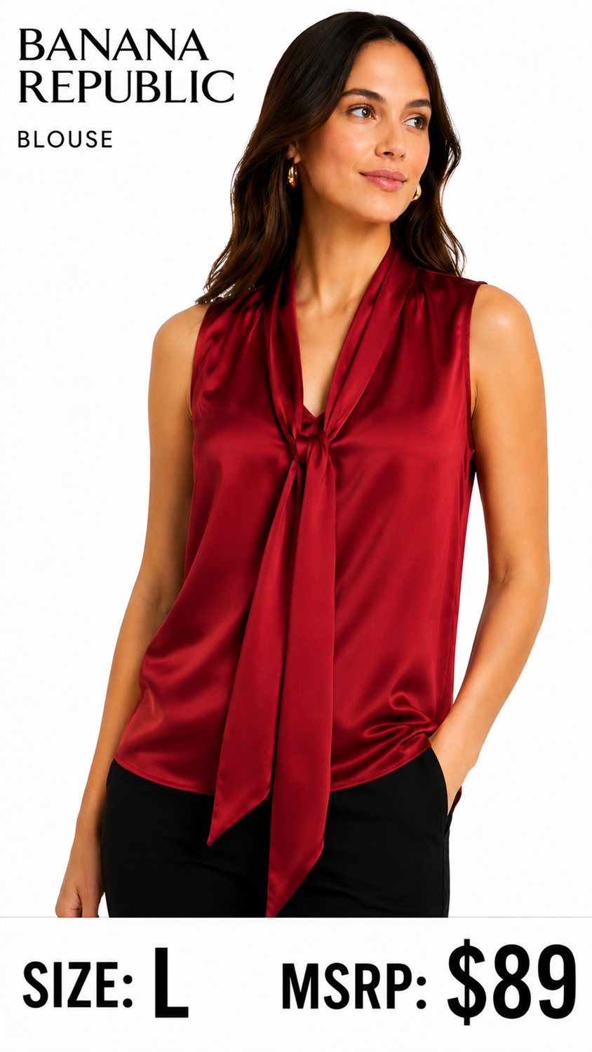 4 38 Banana Republic Large Sleeveless Tie Neck Blouse Red