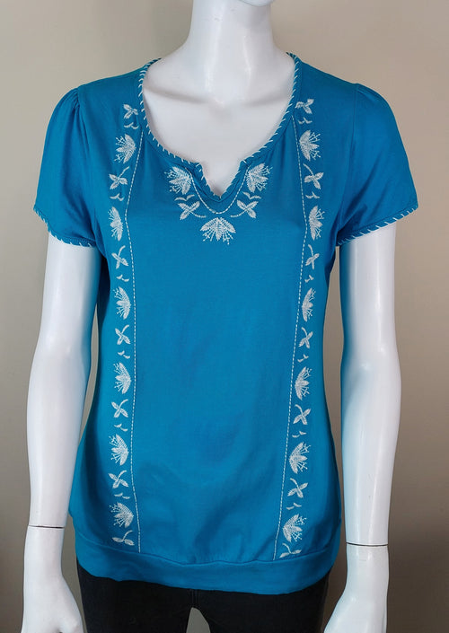 1 02 St. John's Bay Medium Blue Embroidered Blouse