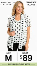 3 36 Ann Taylor Factory Size M Blouse with Matching Open Front Cardigan White Black Green Polka Dot Print 2 Piece Layered Look
