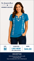 1 02 St. John's Bay Medium Blue Embroidered Blouse