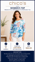 2 44 Chicos top .75 sleeve Watercolor print blue pink Size 0