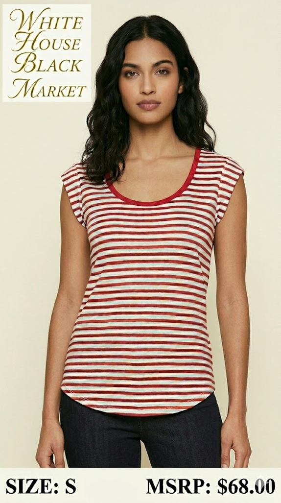 5 20 White House Black Market Red an White Stripe Scoop Neck Slub Tee Size S