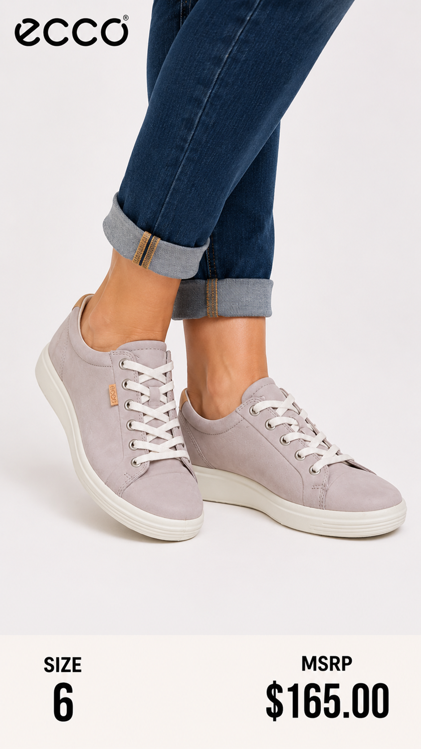 6 20 ECCO Size 8 8.5 Soft 7 Suede Sneakers Womens Beige Lace Up