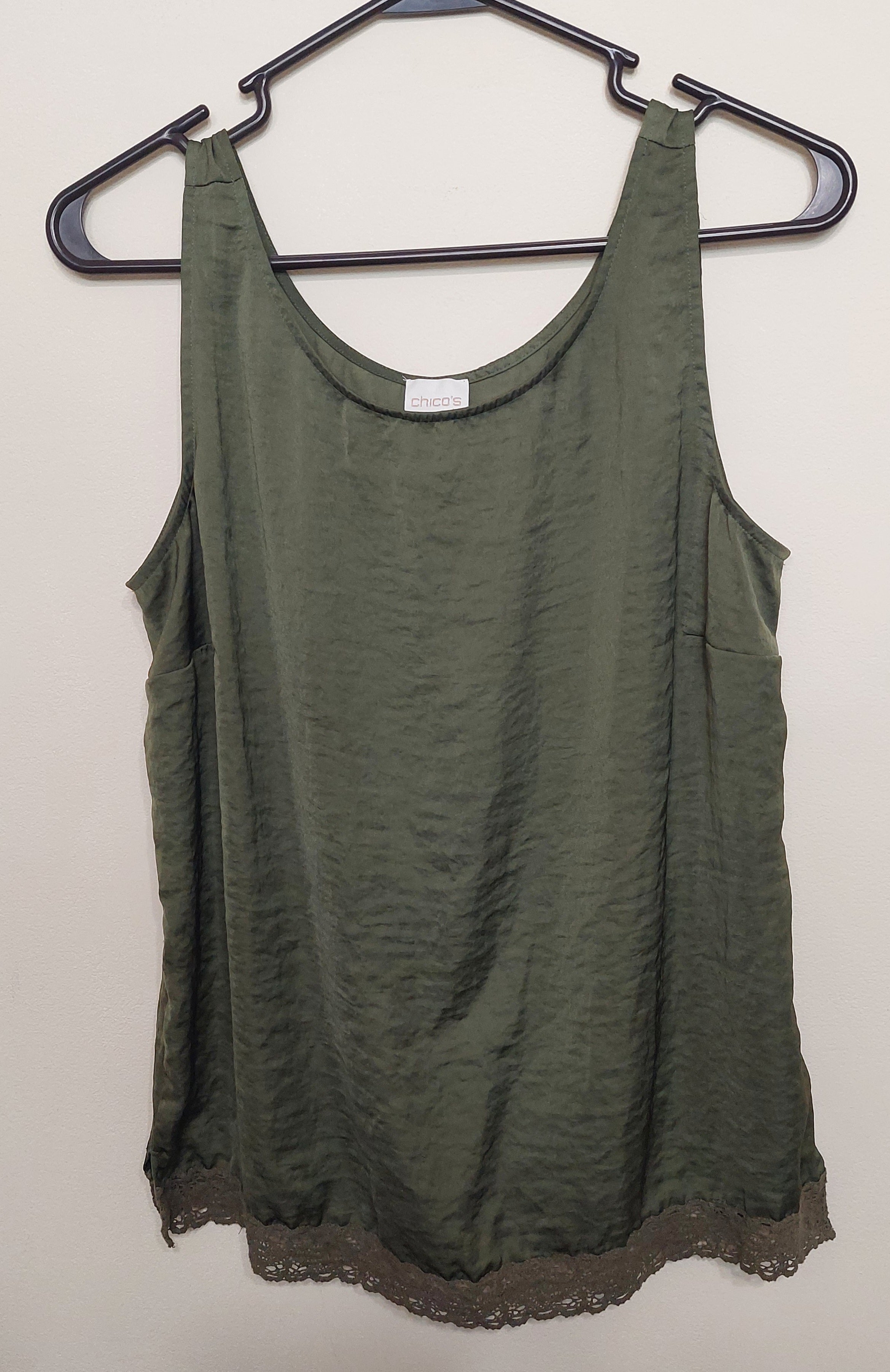 5 21 Chicos Olive Green Lace Hem Tank Top Size 1