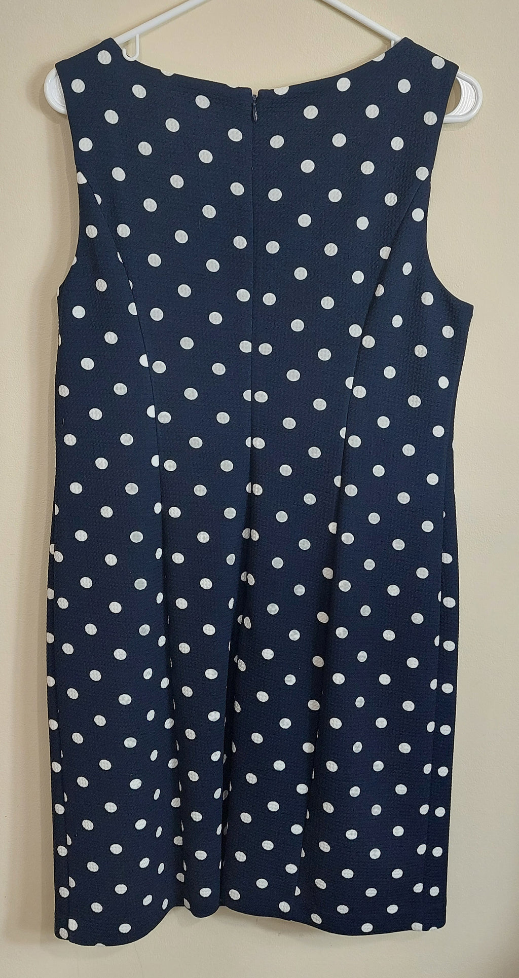 3 15 J Howard Size 12 Sleeveless Dress Navy Blue & White Polka Dot Print, Eyelash Trim Neckline  Classic Church, Vacation & Summer Event Dress