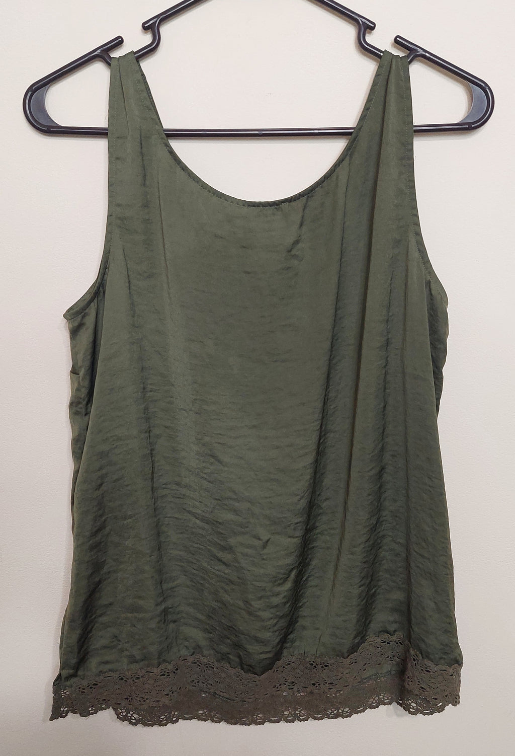 5 21 Chicos Olive Green Lace Hem Tank Top Size 1