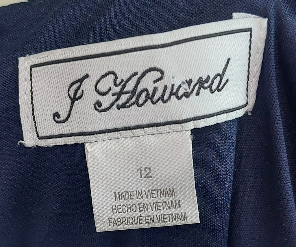 3 15 J Howard Size 12 Sleeveless Dress Navy Blue & White Polka Dot Print, Eyelash Trim Neckline  Classic Church, Vacation & Summer Event Dress