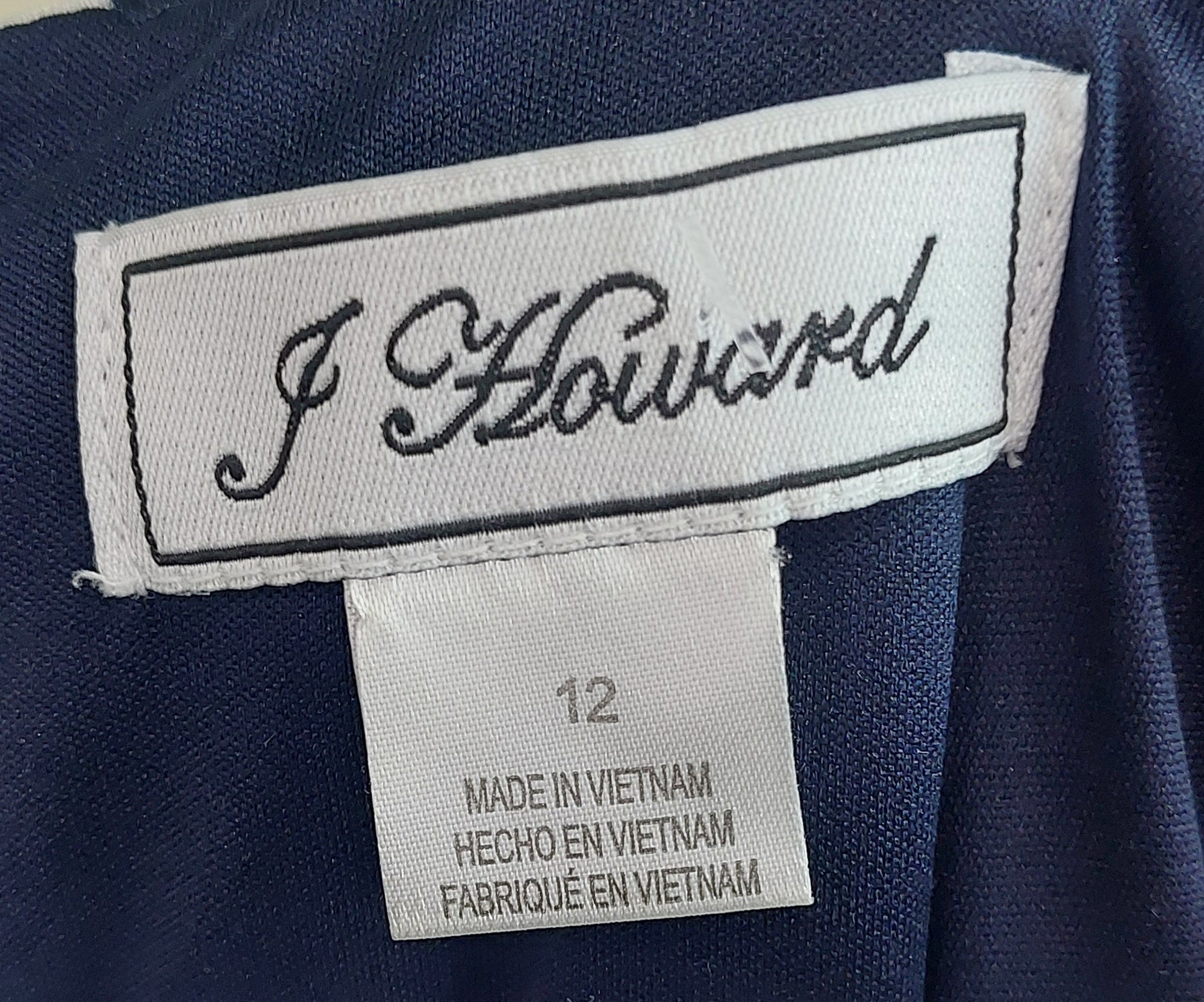 3 15 J Howard Size 12 Sleeveless Dress Navy Blue & White Polka Dot Print, Eyelash Trim Neckline  Classic Church, Vacation & Summer Event Dress