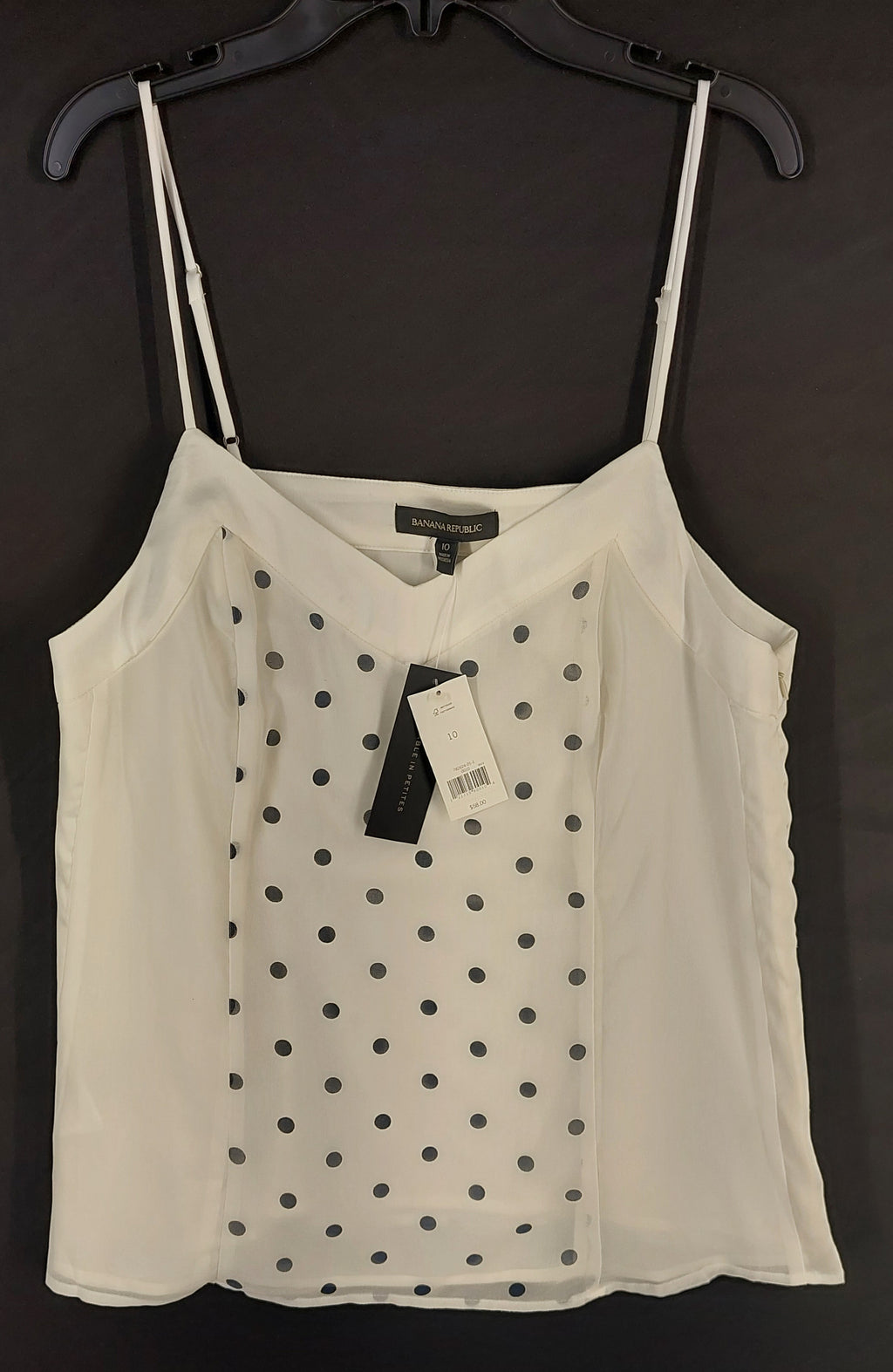 8-21 Banana Republic Factory Size 10 NWT Polka Dot Cami Tank Top White Black
