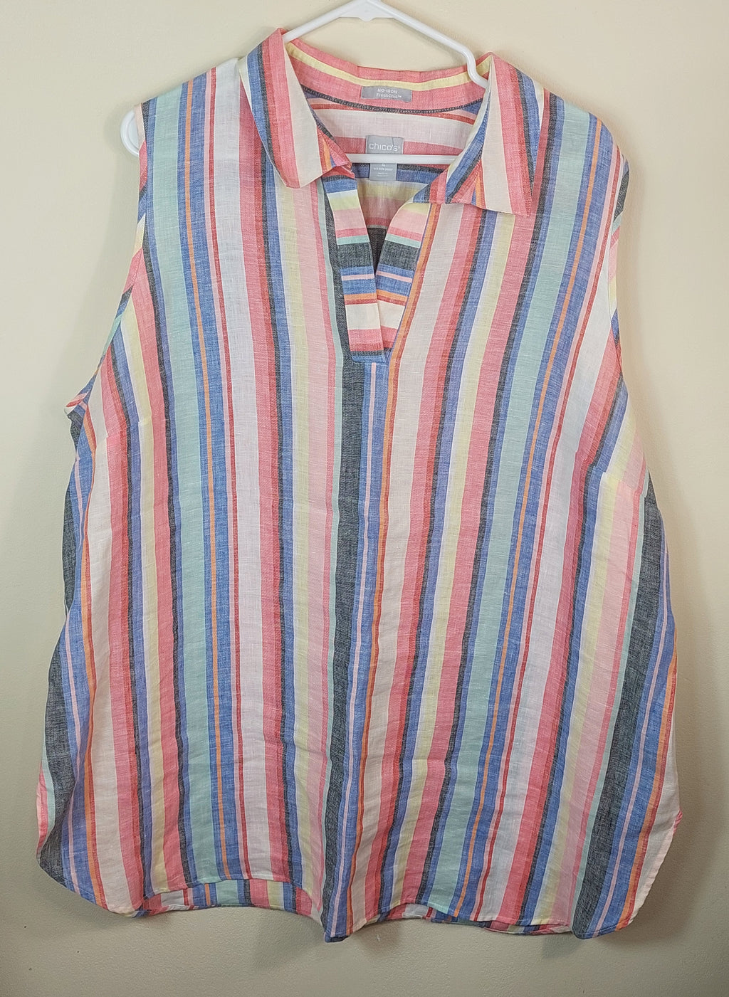 2 47 Chicos Sleeveless top vertical stripe blue pink white Size 4