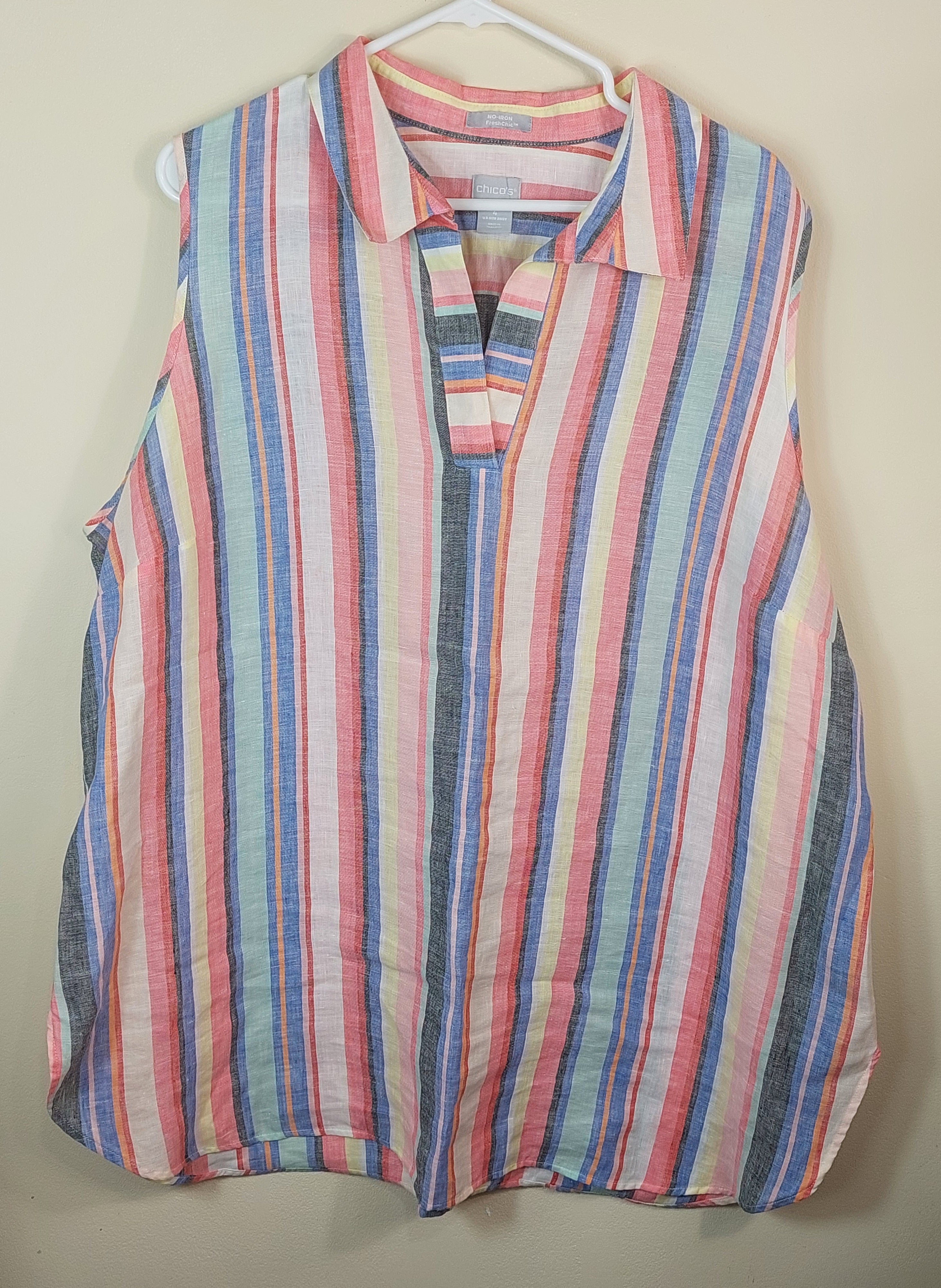2 47 Chicos Sleeveless top vertical stripe blue pink white Size 4