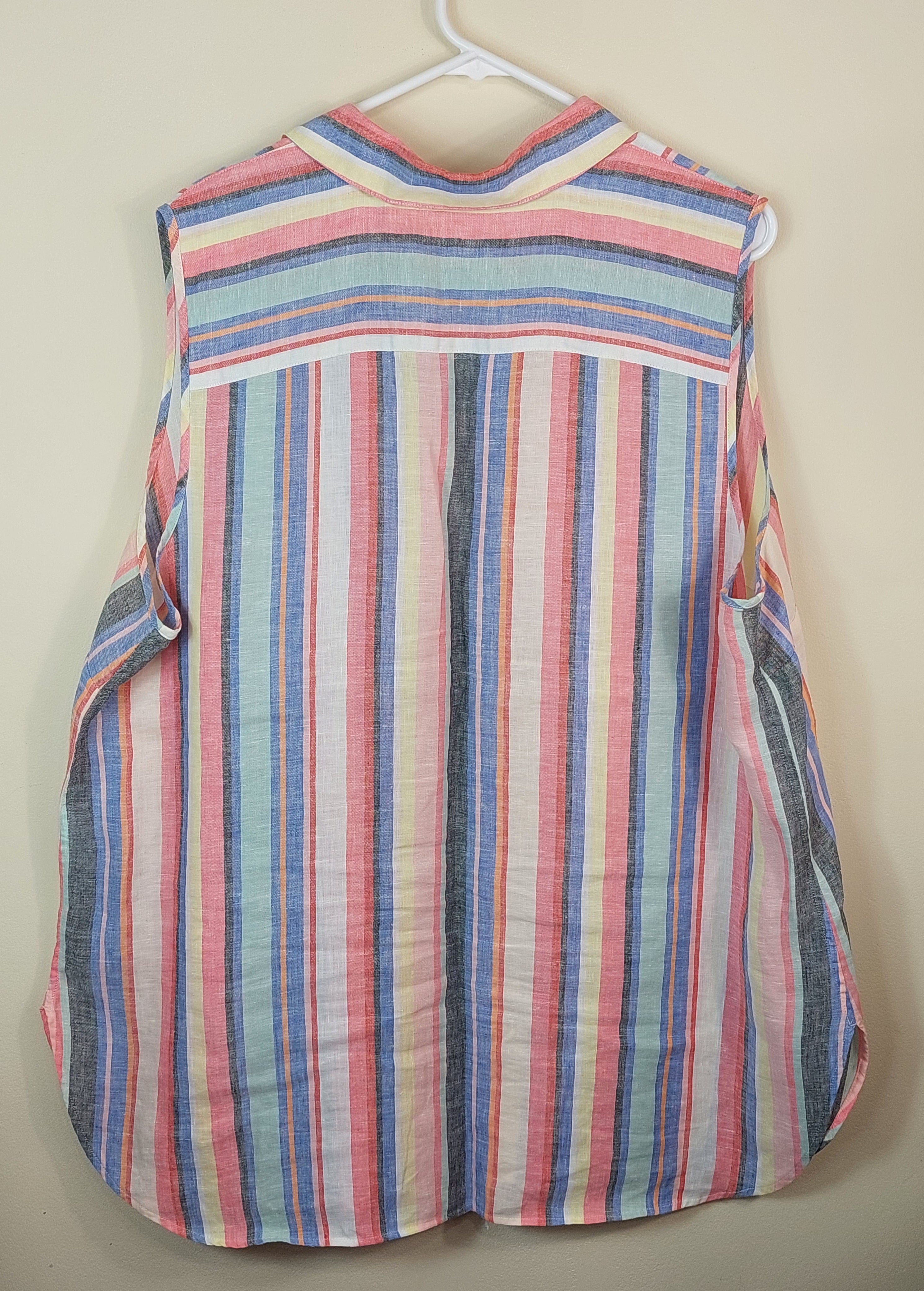 2 47 Chicos Sleeveless top vertical stripe blue pink white Size 4