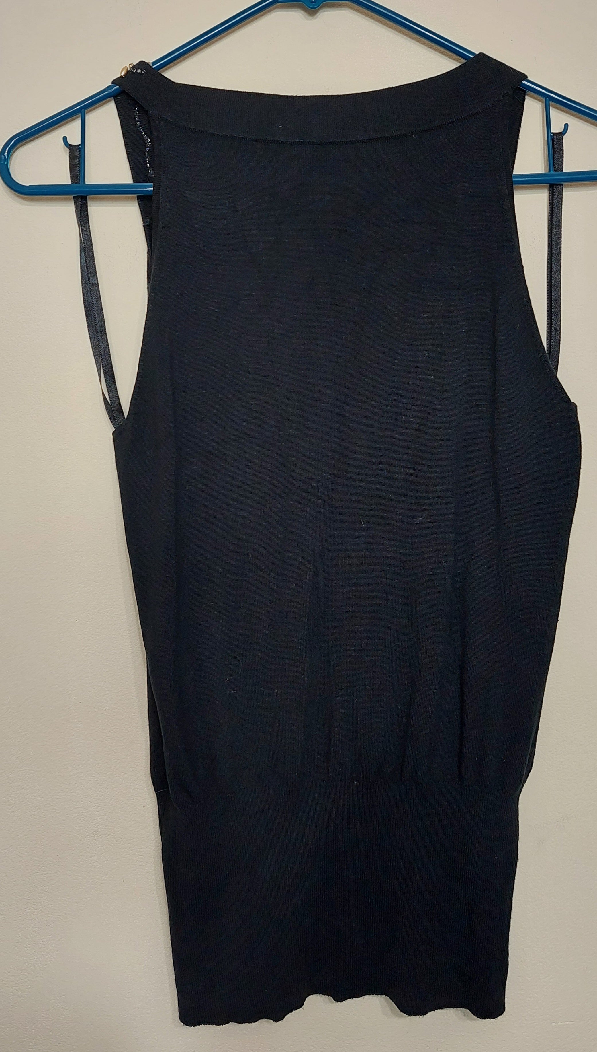 6 22 White House Black Market Size S Embellished Black Sleeveless Sweater Tank