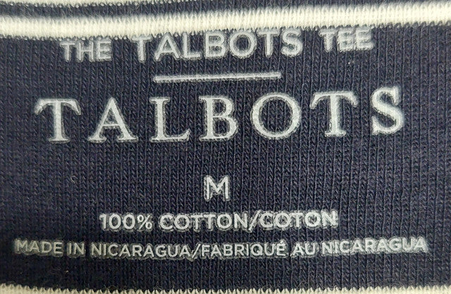 5 22 Talbots Navy White Stripe Split Neck Top Medium