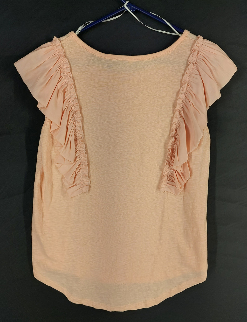 8-22 Umgee Size S Peach Ruffle Flutter Sleeve Slub Knit Top Boho Casual