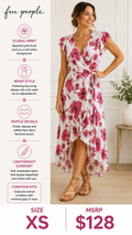 3 38 Free People XS Petite Wrap Dress White Pink Floral Print Flutter Sleeve High Low Hem Faux Wrap