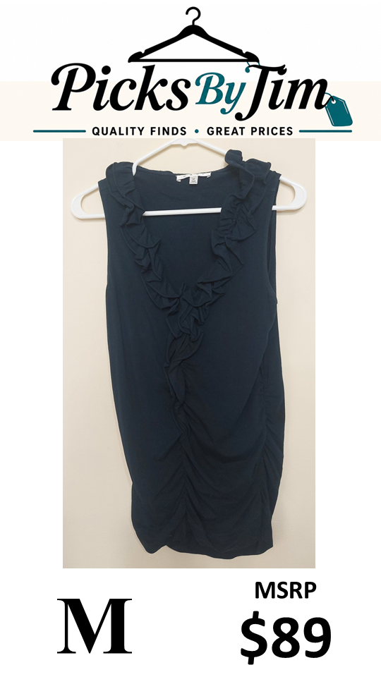 7 23 CAbi Black Ruffle Ruched Sleeveless Dress Size M