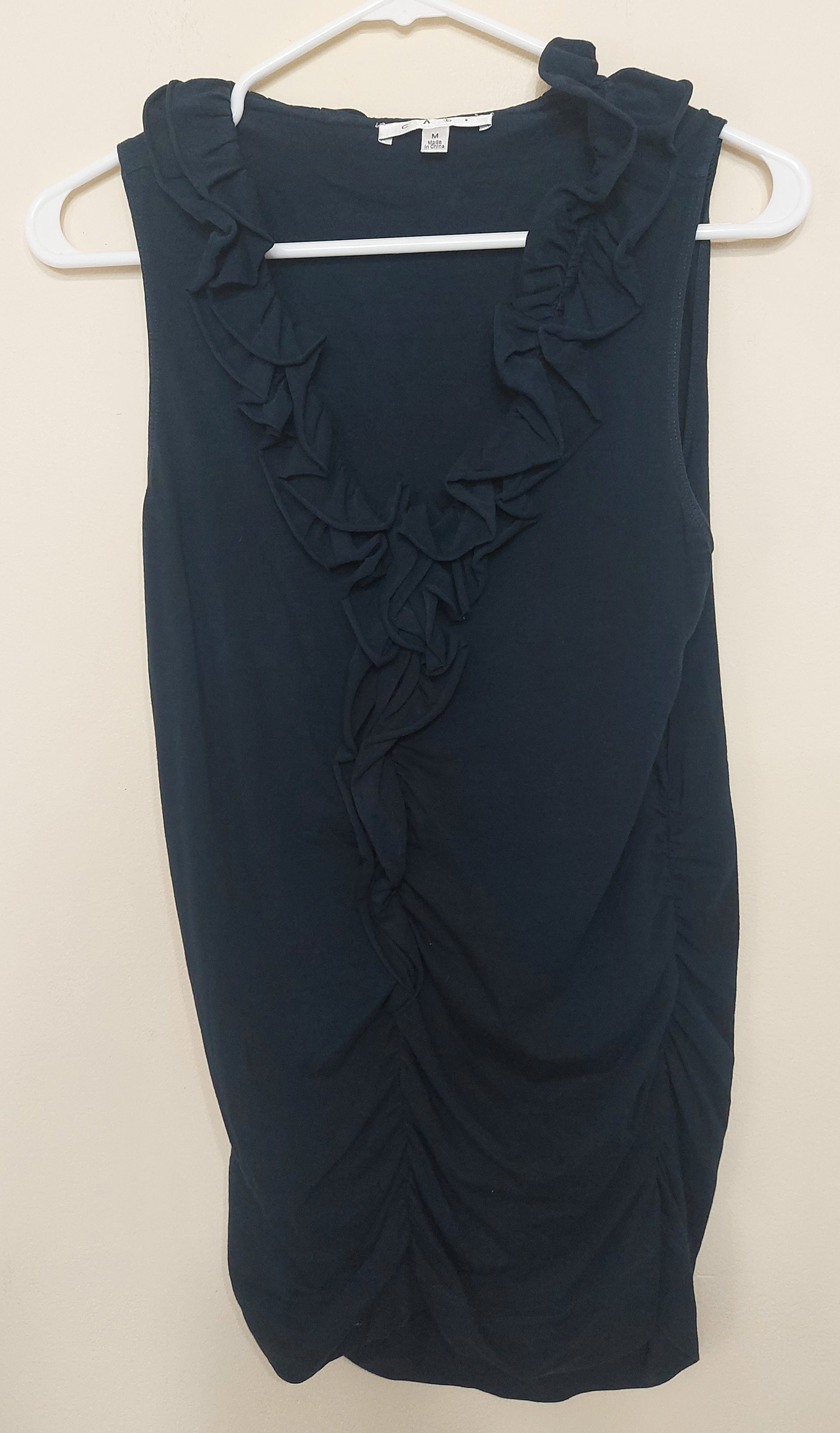 7 23 CAbi Black Ruffle Ruched Sleeveless Dress Size M