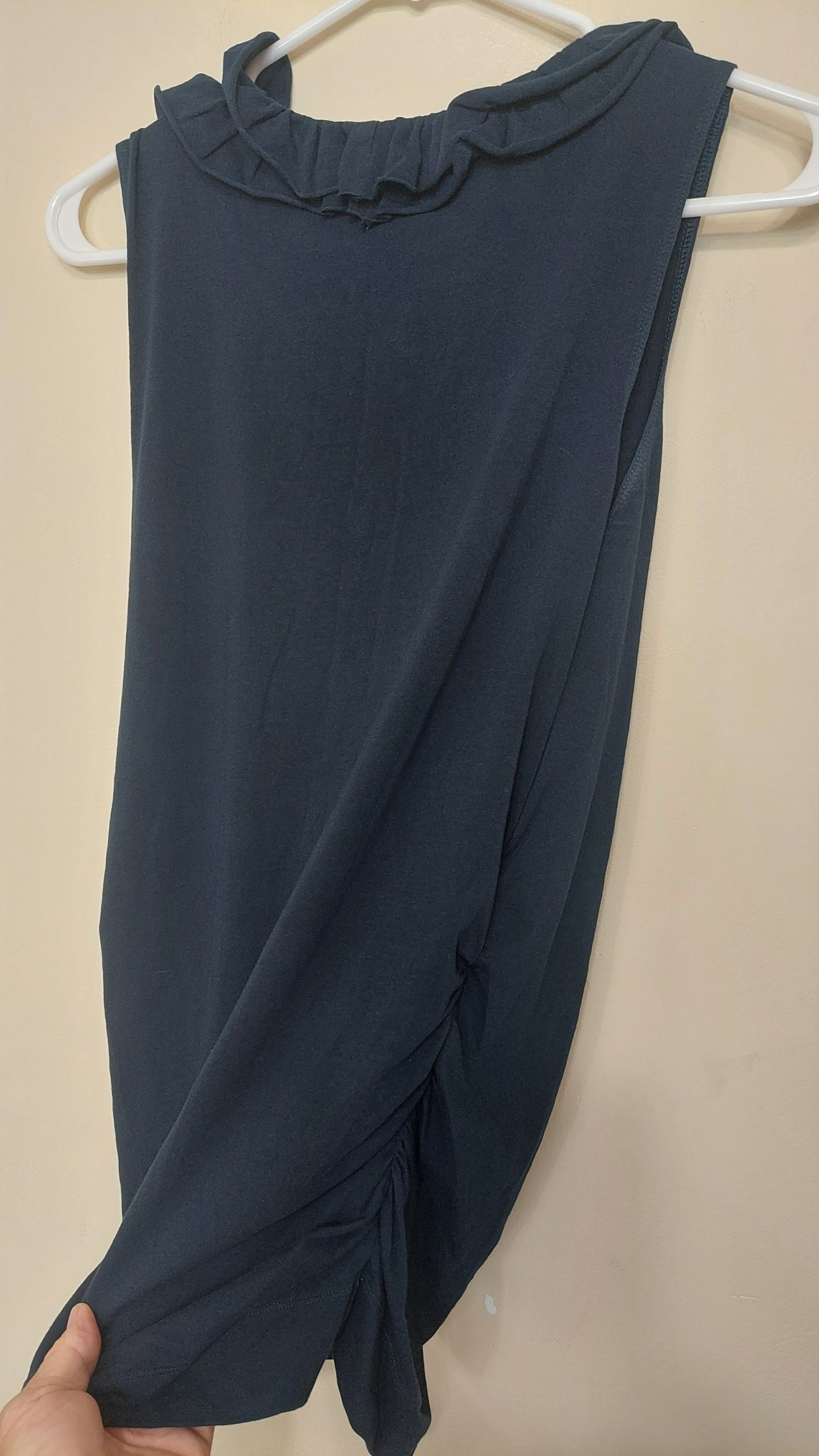 7 23 CAbi Black Ruffle Ruched Sleeveless Dress Size M