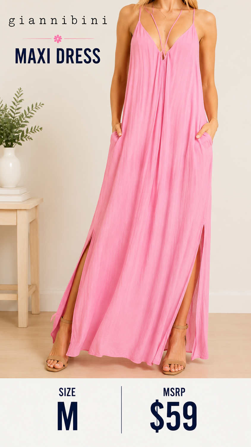 4 06 Gianni Bini Pink Maxi Dress Size M