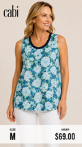 6 23 Cabi Size M Blue Green Floral Sleeveless Tank Top