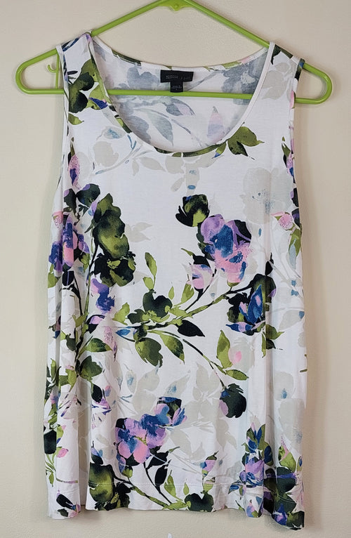 1 28 J. Jill Mixed Color Floral on White Sleeveless Tank Size S