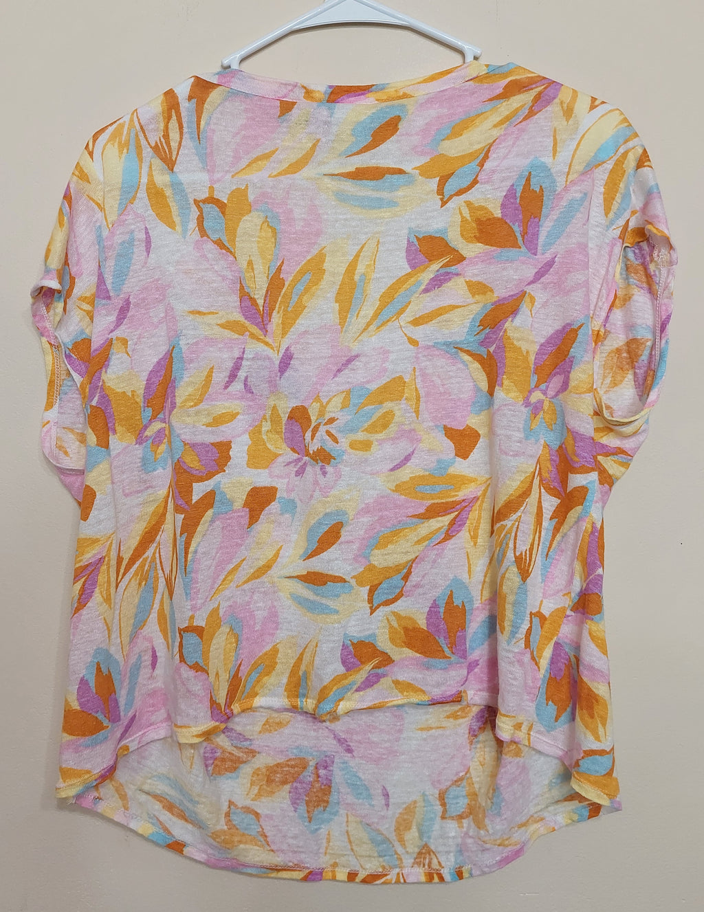 6 24 Joie Size M 100% Linen Floral Scoop Neck Short Sleeve Top