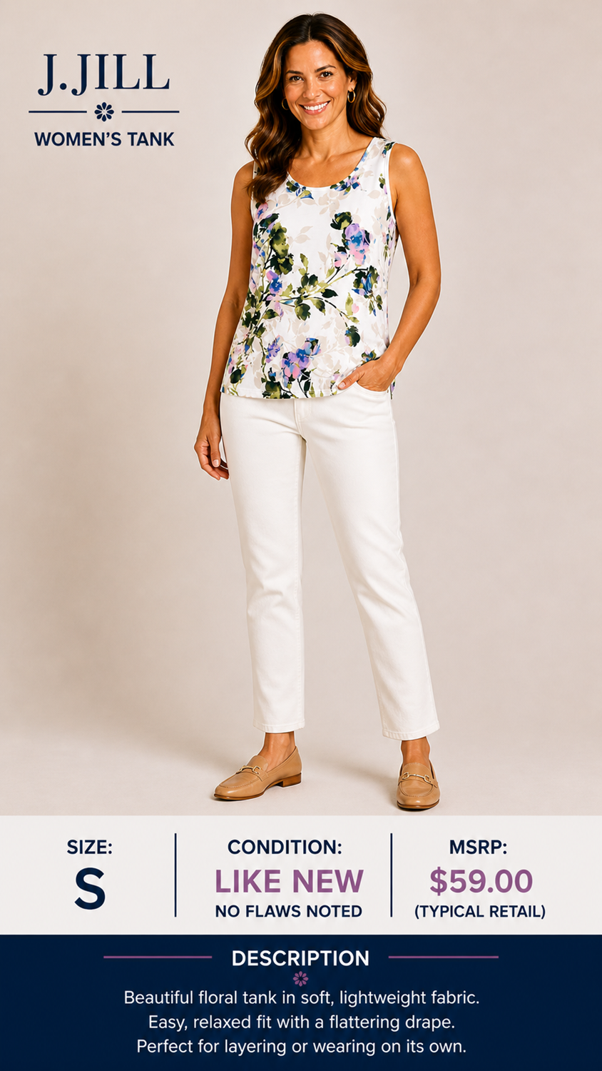 1 28 J. Jill Mixed Color Floral on White Sleeveless Tank Size S