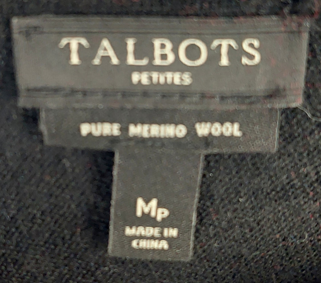 9-24 Talbot Petite Medium Black 100% Merino Wool Sweater Button Cuff Long Sleeve