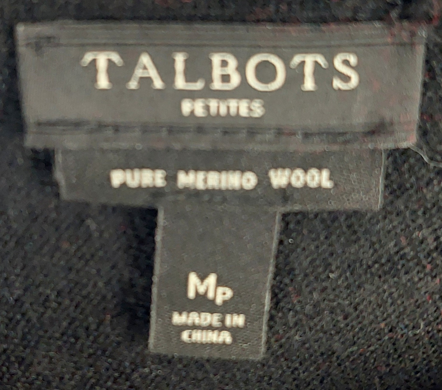 9-24 Talbot Petite Medium Black 100% Merino Wool Sweater Button Cuff Long Sleeve